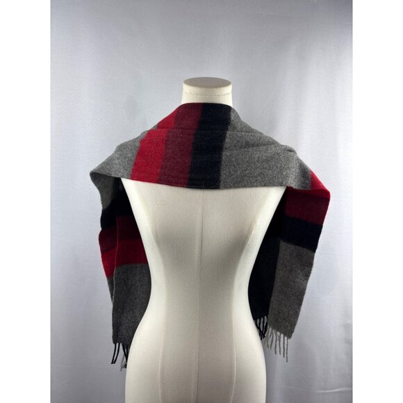 Women’s Carl Michaels Grey, Blue, Red, & Purple Wool Tasseled Scarf - Picture 5 of 5